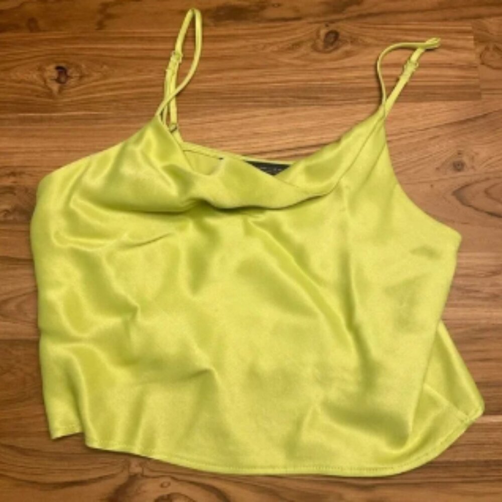 Zara boat neck tank green yellow size XS